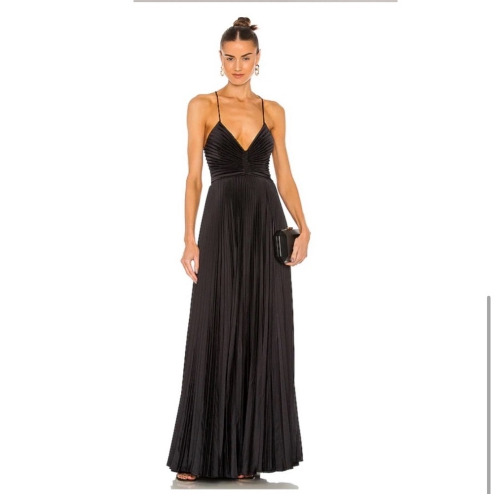 ALC Aries Satin Pleated Dress in Black. - Picture 3 of 11